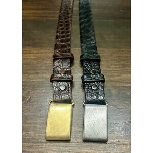 (2) ANSON 12K GF Gold & Sterling Belt Buckle 50s 60s W/ Alligator Belts Great